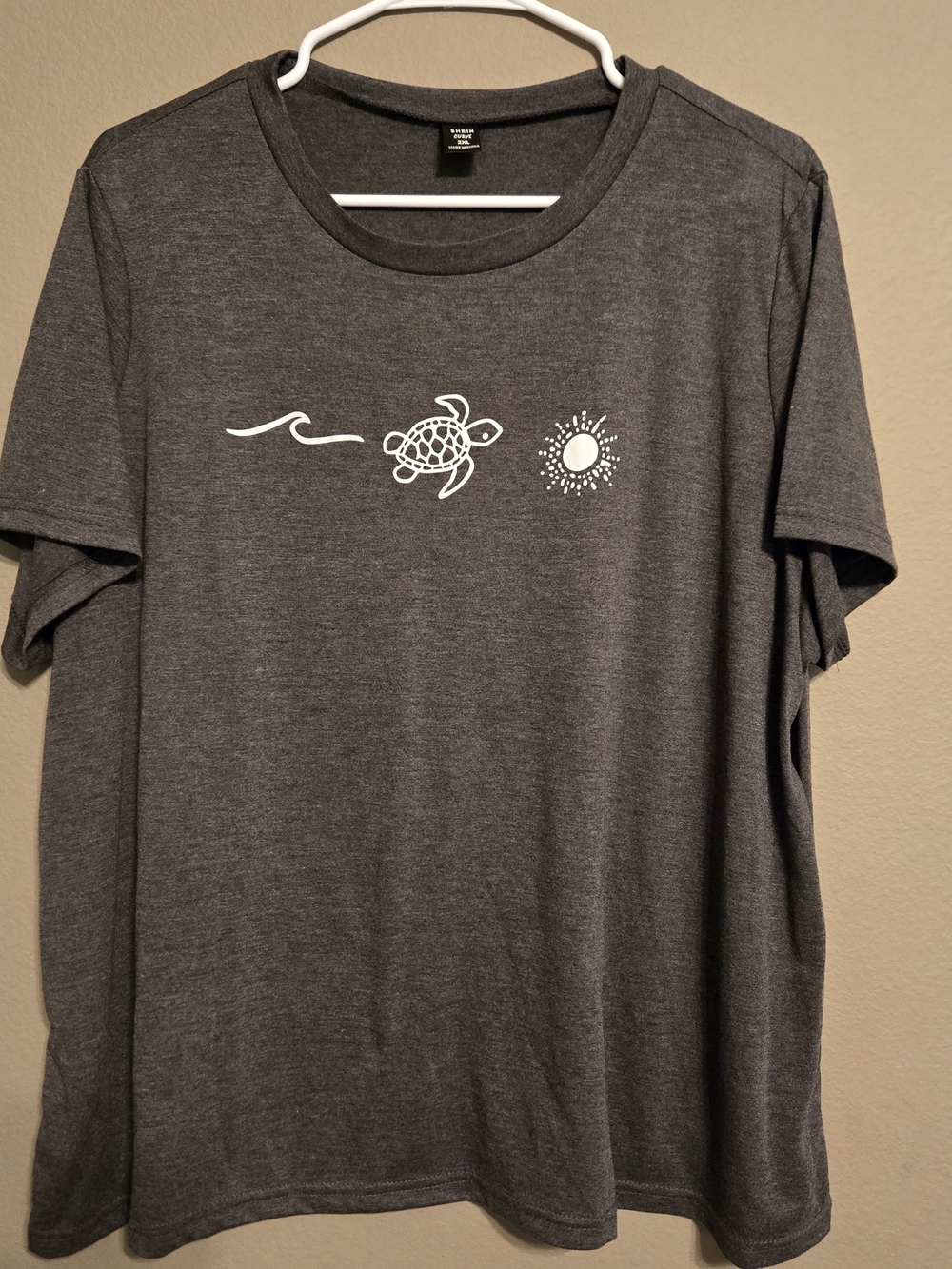 Charcoal Grey Graphic Tee with Turtle & Sun